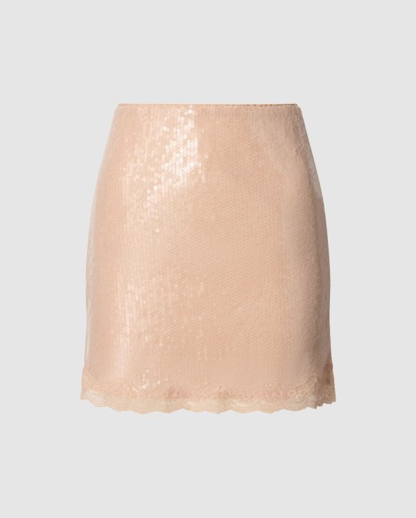 Sequin Mesh Skirt Nude Verkauf – Bild 2