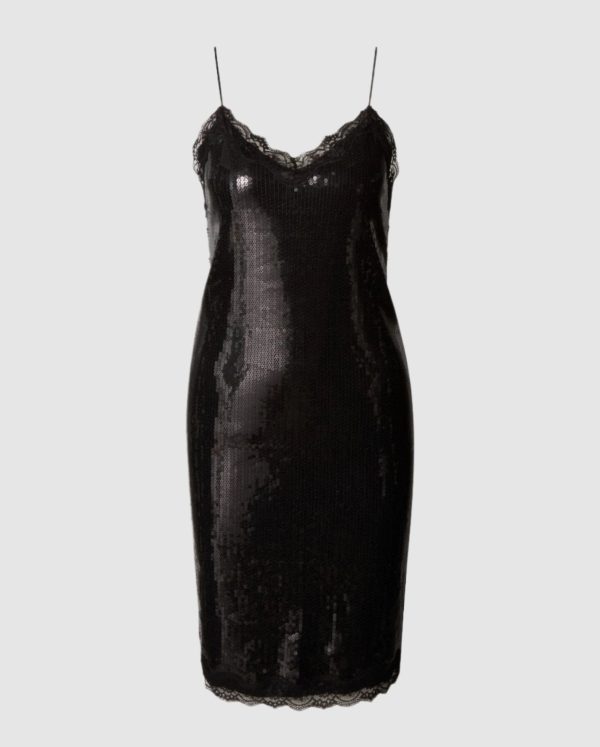 Sequin Mesh Slip Dress Black Zu verkaufen – Bild 2