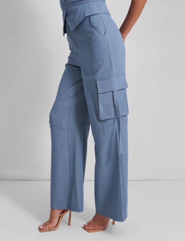 Kaiia Tailored Wide Leg Trousers Co-ord in Denim Blue Angebot – Bild 3