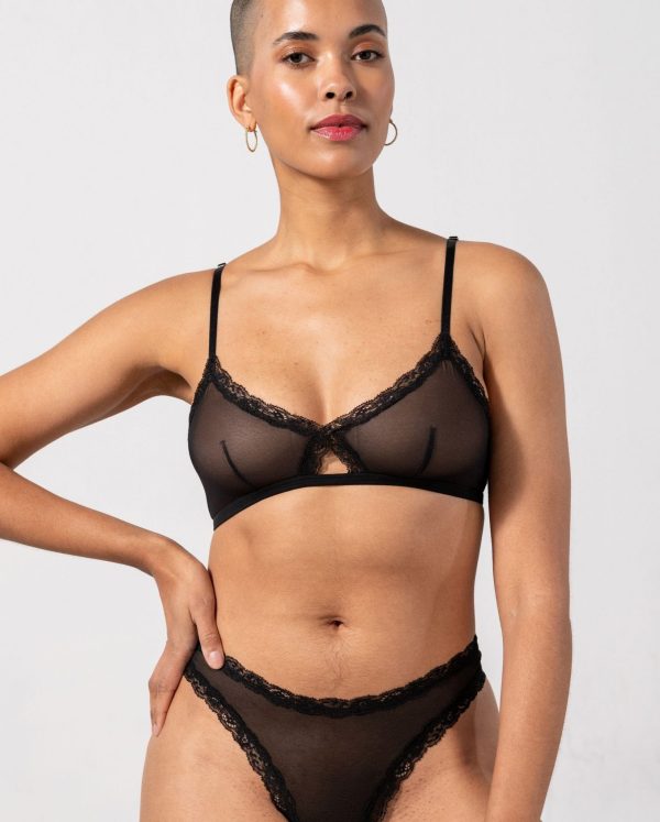 Mesh Lace Cut-Out Triangle Bralette Black Verkauf