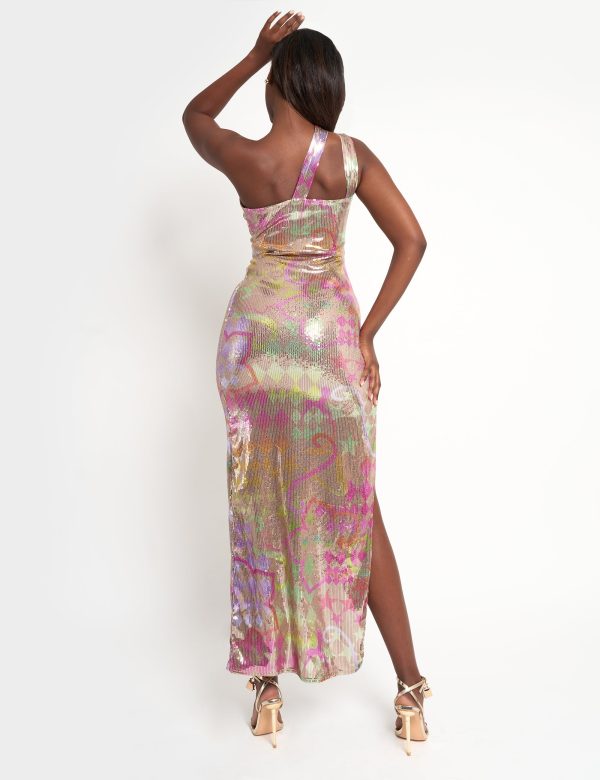 Sequin Printed Asymmetric Maxi Dress Multi Rabatt – Bild 4