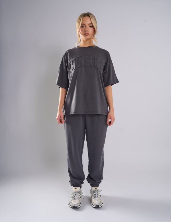 Kaiia Studio Distressed Applique Oversized T-Shirt Dark Grey Jetzt online – Bild 3