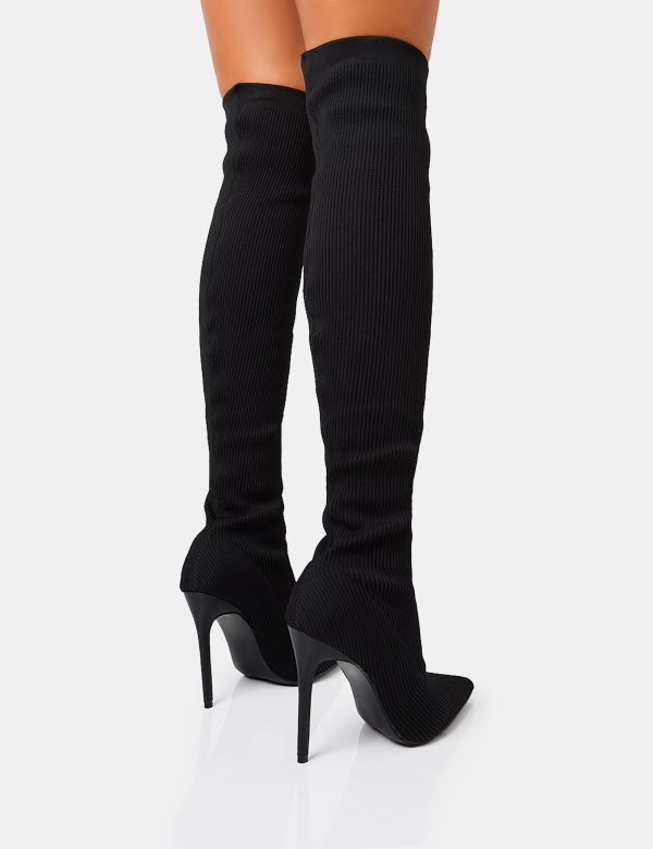 Chateau Black Knitted Sock Stiletto Over The Knee Pointed Toe Boots Jetzt online – Bild 4