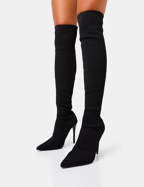 Chateau Black Knitted Sock Stiletto Over The Knee Pointed Toe Boots Jetzt online – Bild 3