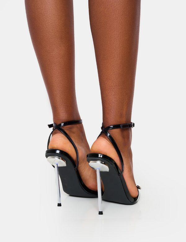 Socialite Black Pu Buckle Detail Barely There High Heels Im Angebot – Bild 4