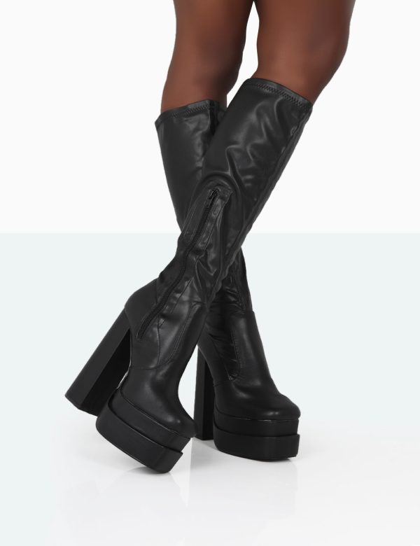 Passive Black PU Square Toe Platform Block High Heel Over The Knee Boots Jetzt online – Bild 3